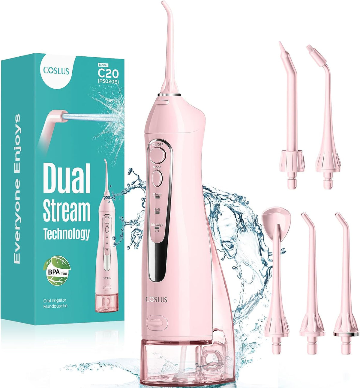 COSLUS ADA Accepted C20 Water Dental Flosser Pick, Professional Set Pink
