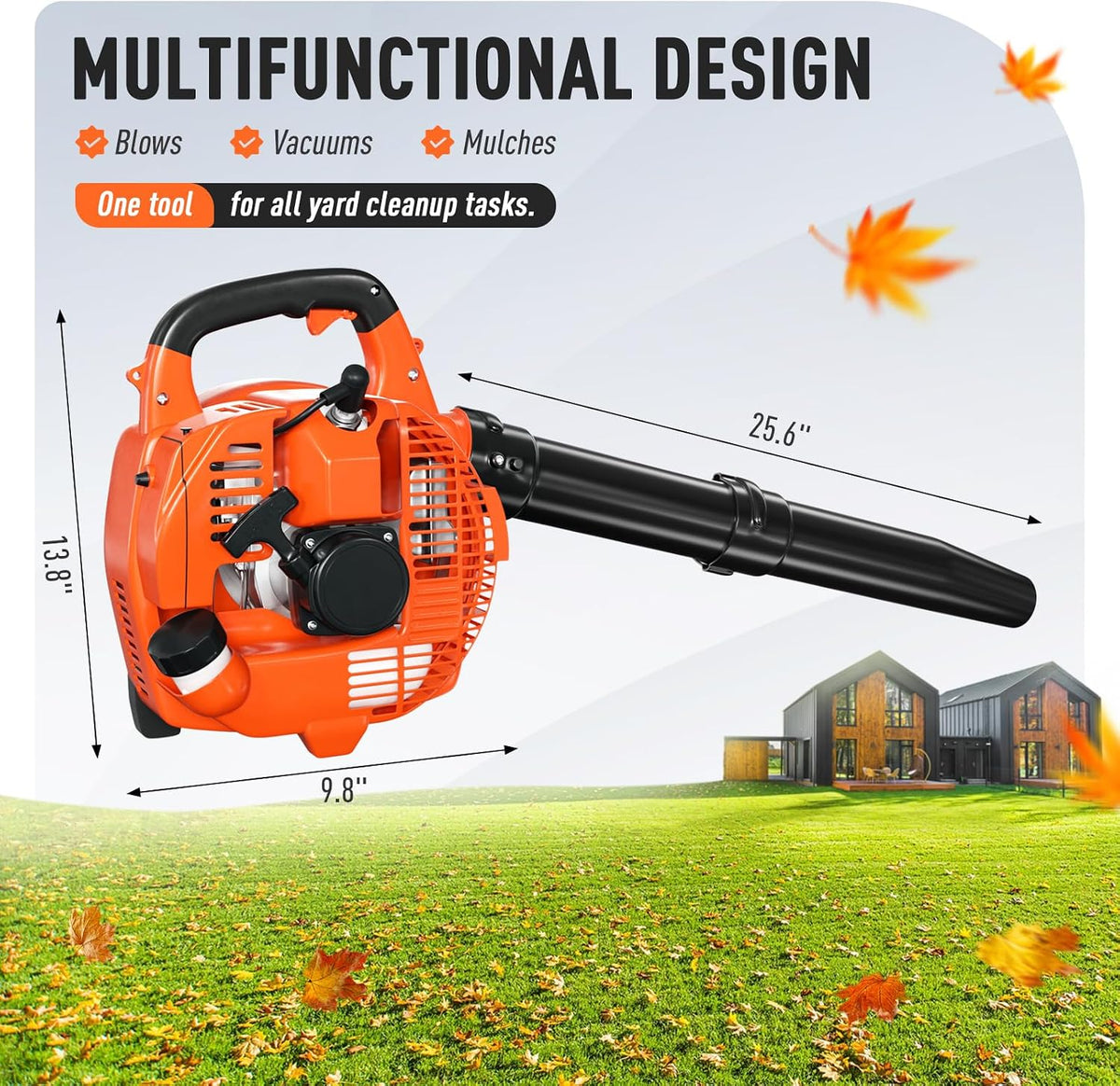28CC Gas Leaf Blower, 495 CFM 200 MPH Handheld Leaf Blower with Variable Speed