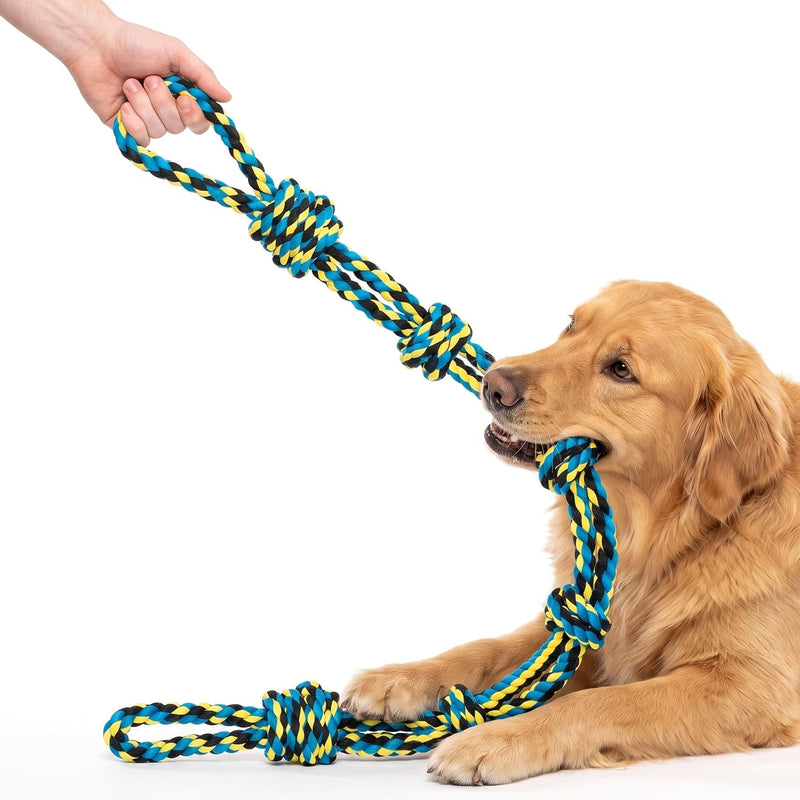 Norvy 40 Inch Dog Rope Toy for Aggressive Chewers, Heavy Duty Tug of War Chew Toy with Closed Double Loop Handles and 6 Knots