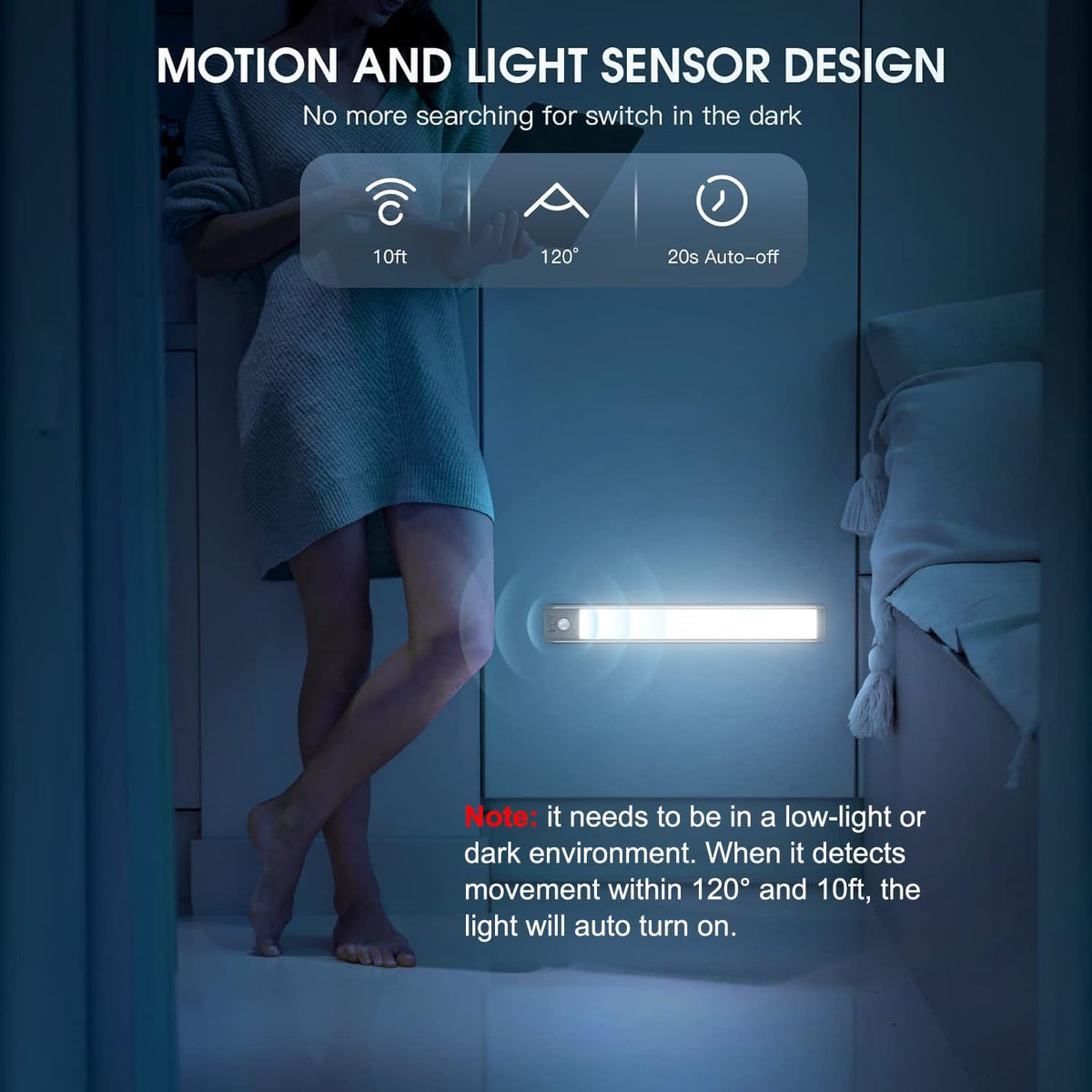 MCGOR 10inch Under Cabinet Lighting, 2 Pack Rechargeable Motion Sensor Light Indoor