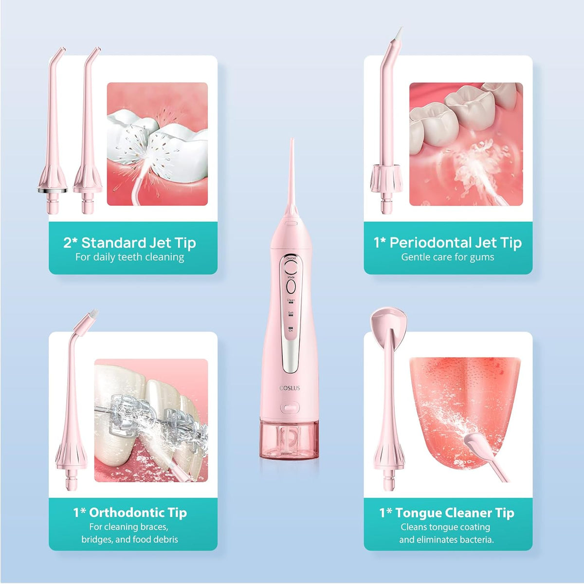 COSLUS ADA Accepted C20 Water Dental Flosser Pick, Professional Set Pink