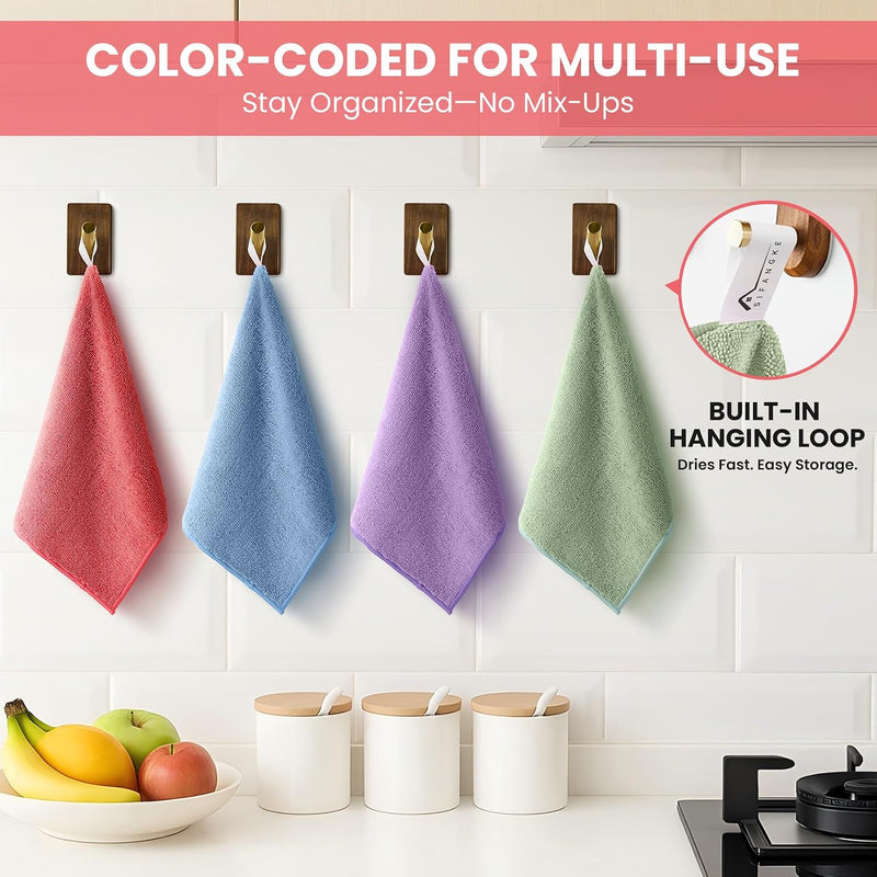 Microfiber Cleaning Cloth, 12 Pack Assorted Color Cleaning Rags for Housekeeping